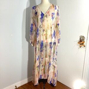 CLUB MONACO WOMAN XL A-LINE CHFFON DRESS SWISS DOTS PASTEL COLORS FEMININE